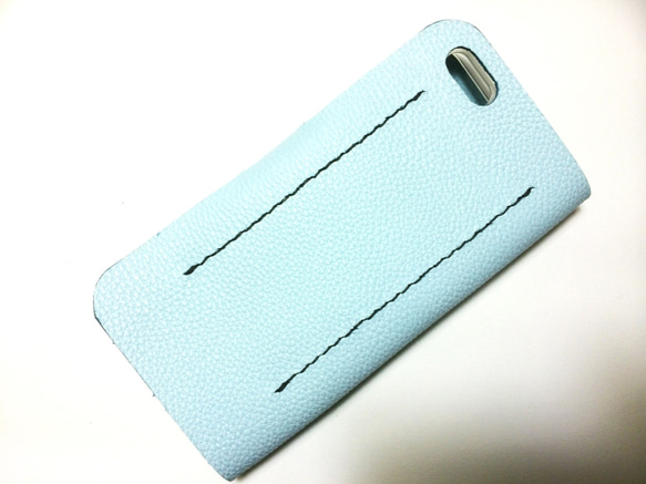 天藍色皮革iPhon6 / 7加（5.5inch）的情況下皮套粉藍 第4張的照片
