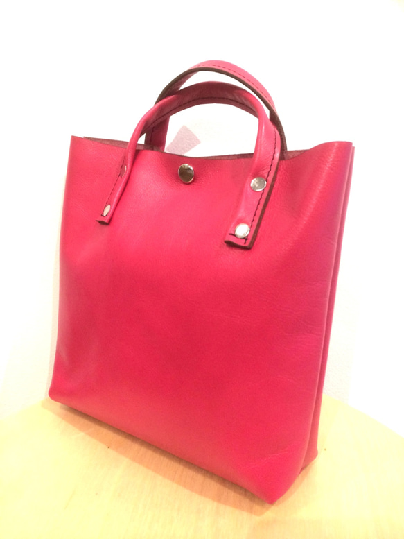 Leather lunch bag pink 本革 ランチバッグ ピンク 1枚目の画像