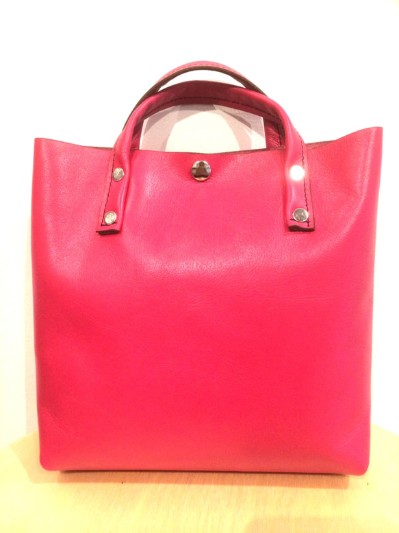 Leather lunch bag pink 本革 ランチバッグ ピンク 2枚目の画像
