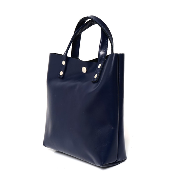 本革 ランチバッグ 紺　Leather lunch bag dark blue 2枚目の画像