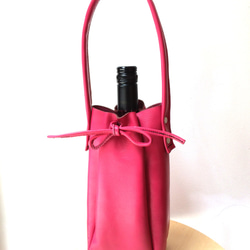 皮革葡萄酒桶包粉紅色皮革禮品袋粉紅色 第1張的照片