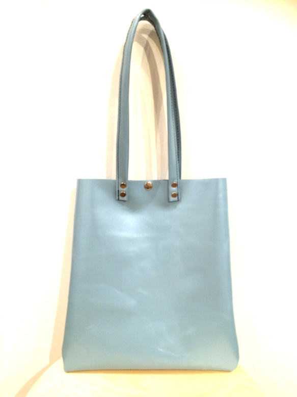 Leather small tote back peal blue 本革 トートバッグ 小 パールブルー 2枚目の画像