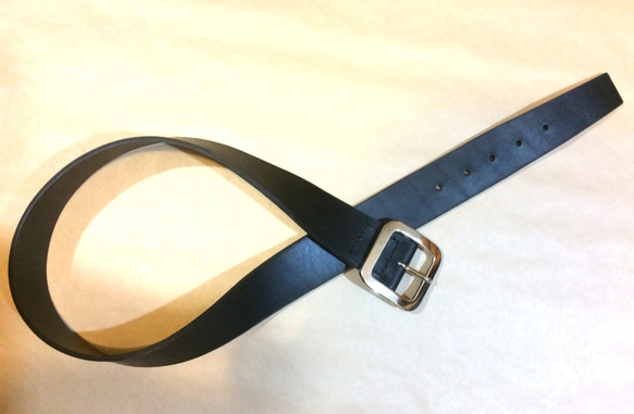 ヌメ革 ベルト 極太 黒　栃木レザー　Tochigi Leather belt wide 50mm black 4枚目の画像