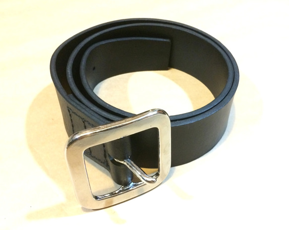 ヌメ革 ベルト 極太 黒　栃木レザー　Tochigi Leather belt wide 50mm black 5枚目の画像