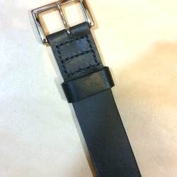 ヌメ本革 ベルト 太 黒 栃木レザー　Tochigi Leather belt wide 40mm black 1枚目の画像