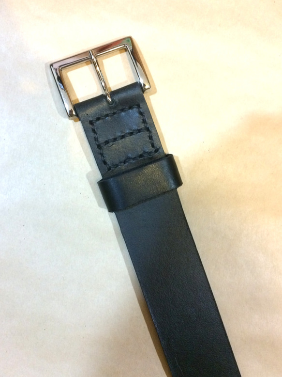 ヌメ本革 ベルト 太 黒 栃木レザー　Tochigi Leather belt wide 40mm black 1枚目の画像