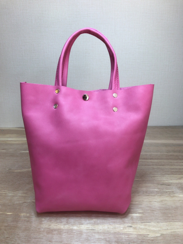 Hand bag Pink leather ハンドバッグ 本革 ピンク 2枚目の画像