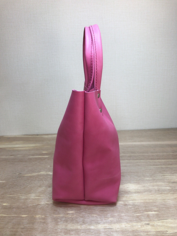 Hand bag Pink leather ハンドバッグ 本革 ピンク 3枚目の画像