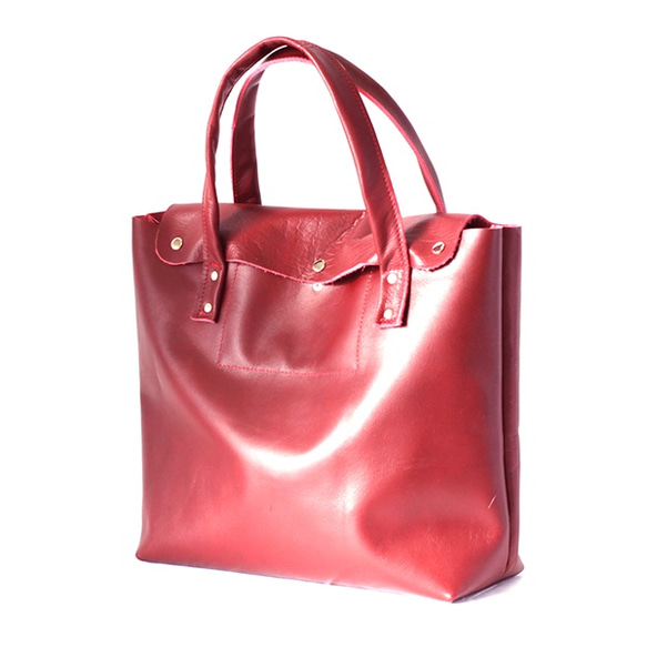 本革 トートバッグ 大 ワインレッド　Wine red leather tote bag 1枚目の画像