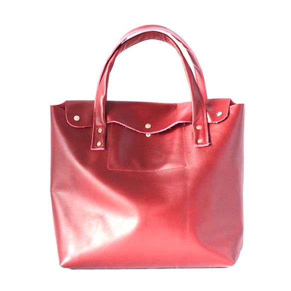 本革 トートバッグ 大 ワインレッド　Wine red leather tote bag 2枚目の画像