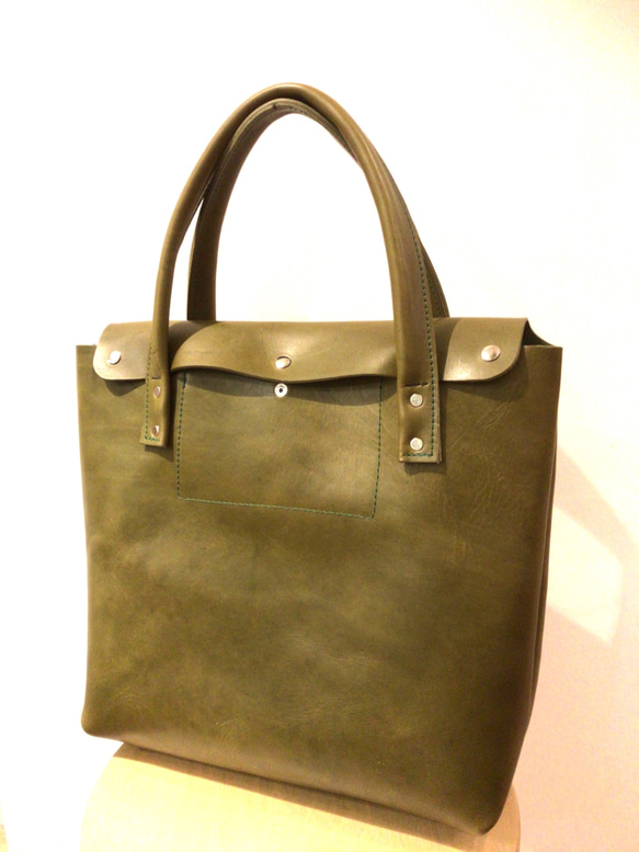 Tochigi leather moss green Tote bag 栃木レザー モスグリーントートバッグ 1枚目の画像