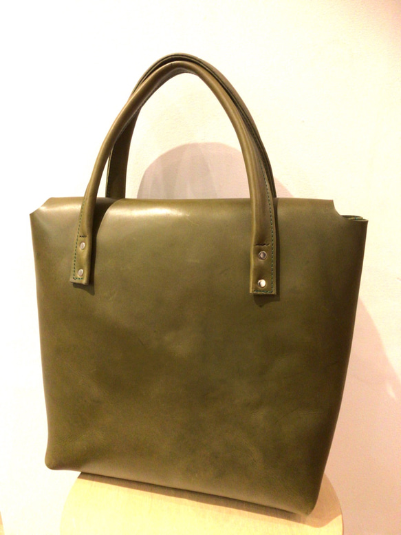 Tochigi leather moss green Tote bag 栃木レザー モスグリーントートバッグ 2枚目の画像