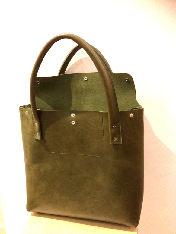 Tochigi leather moss green Tote bag 栃木レザー モスグリーントートバッグ 3枚目の画像