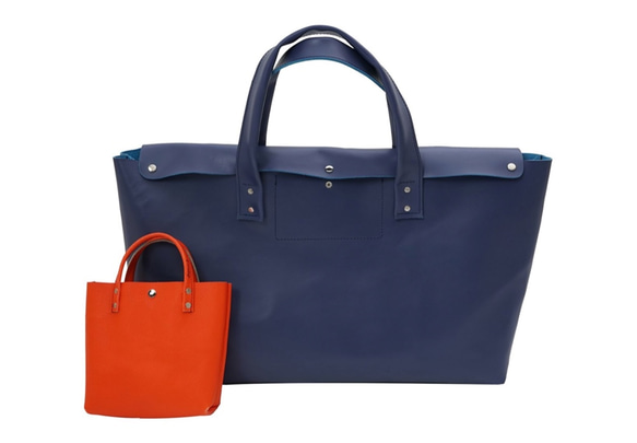 本革トートバッグ　特大  ダークブルー　Dark blue leather Mega tote bag 4枚目の画像