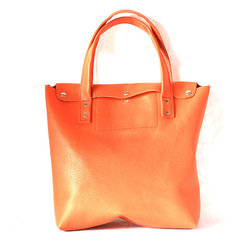 本革トートバッグ 中　オレンジ　Orange leather  tote bag 3枚目の画像