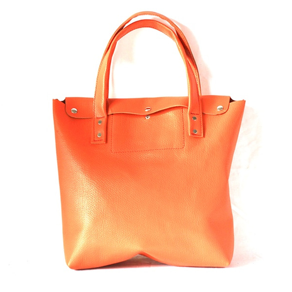 本革トートバッグ 中　オレンジ　Orange leather  tote bag 3枚目の画像