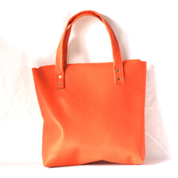 本革トートバッグ 中　オレンジ　Orange leather  tote bag 4枚目の画像