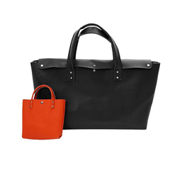 Black  leather Mega tote bag 本革 メガトートバッグ 黒 2枚目の画像