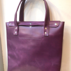 本革トートバッグ 中　ナス色 　Egg plant color  leather  tote back 1枚目の画像