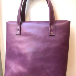 本革トートバッグ 中　ナス色 　Egg plant color  leather  tote back 2枚目の画像