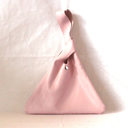 真皮三角玄關粉紅色皮革富士山粉袋 第1張的照片