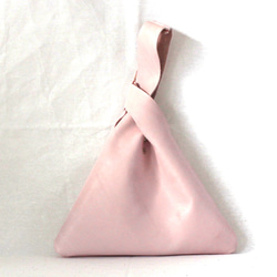 真皮三角玄關粉紅色皮革富士山粉袋 第3張的照片