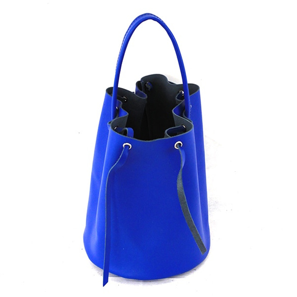 本革バケットバッグ 青　Bucket bag blue leather 6枚目の画像