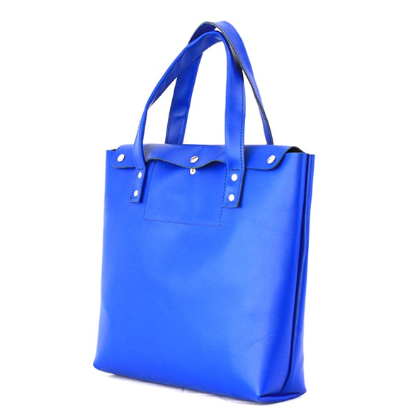 本革トートバッグ 中　青　Blue leather  tote bag 1枚目の画像