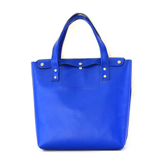 本革トートバッグ 中　青　Blue leather  tote bag 2枚目の画像