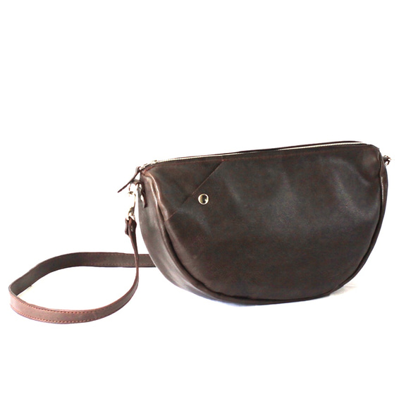 本革　半月ショルダーバッグ　焦茶　Halfmoon leather shoulder bag dark brown 3枚目の画像