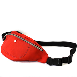 本革 ウエストポーチ 赤  Leather waist pouch red 1枚目の画像