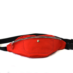 本革 ウエストポーチ 赤  Leather waist pouch red 2枚目の画像