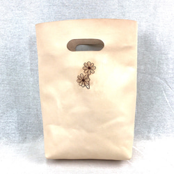 本革 シンプル コスモス　ハンドバッグ  ヌメ革  Simple Leather hand bag natural 1枚目の画像