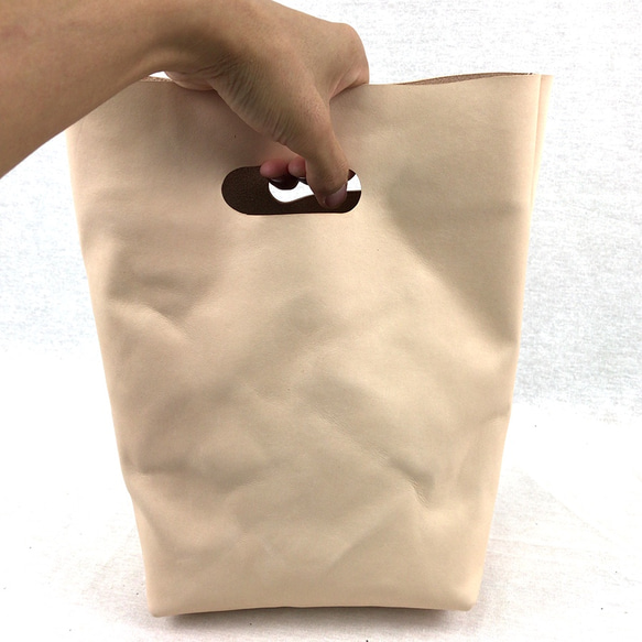 本革 シンプル コスモス　ハンドバッグ  ヌメ革  Simple Leather hand bag natural 6枚目の画像