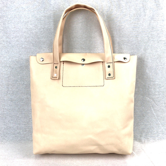 本革トートバッグ 中 ヌメ革　ナチュラル　Vegetable Natural  leather  tote bag 2枚目の画像