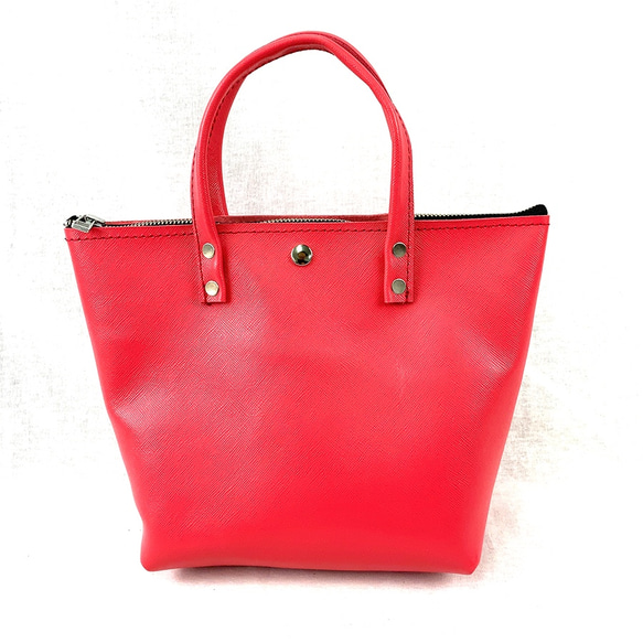 在庫限　本革ハンドバッグ　ピンク色　ファスナー付き　Hand bag pink leather 2枚目の画像