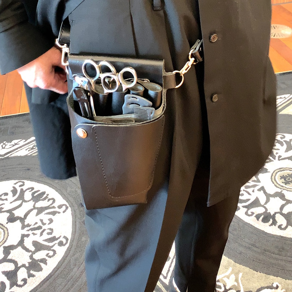 本革シザーケース　黒　Scissors case black leather 5枚目の画像