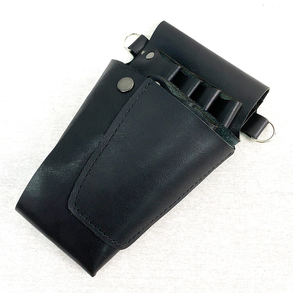 本革シザーケース　黒　Scissors case black leather 6枚目の画像