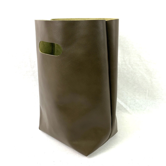 植脂末限量版真皮簡單手提包苔蘚綠色簡約皮革手提包 第1張的照片