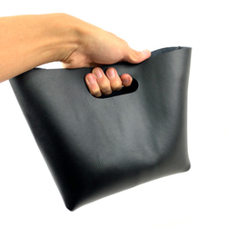 本革 シンプルハンドバッグ 黒 ショート Simple Hand bag short black 5枚目の画像