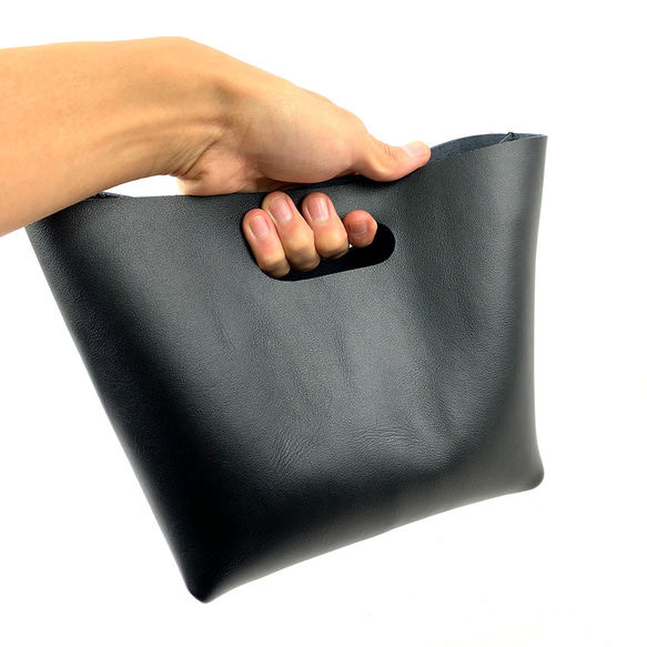 本革 シンプルハンドバッグ 黒 ショート Simple Hand bag short black 5枚目の画像