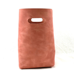 本革 シンプル ハンドバッグ コーラルピンク Simple Leather hand bag coral pink 3枚目の画像