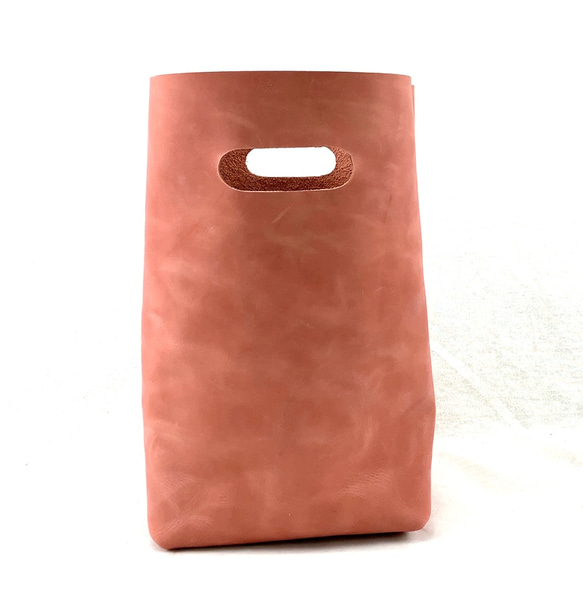 本革 シンプル ハンドバッグ コーラルピンク Simple Leather hand bag coral pink 3枚目の画像