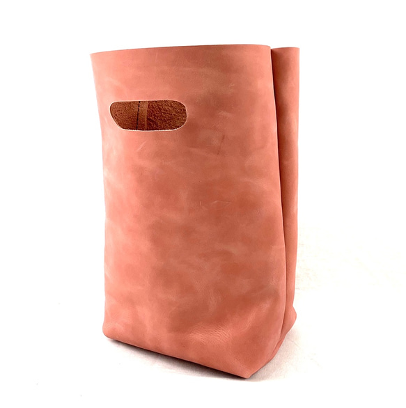 本革 シンプル ハンドバッグ コーラルピンク Simple Leather hand bag coral pink 1枚目の画像