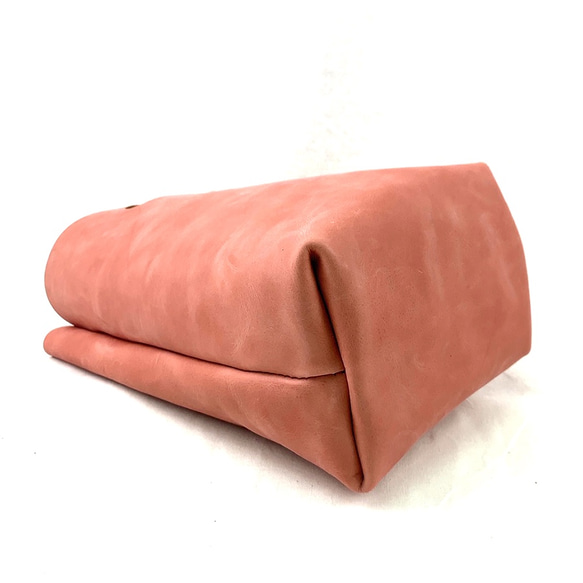 本革 シンプル ハンドバッグ コーラルピンク Simple Leather hand bag coral pink 4枚目の画像