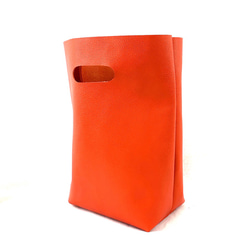 本革 シンプル ハンドバッグ オレンジ Simple Leather hand bag orange 1枚目の画像