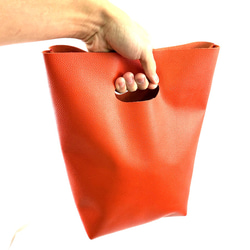 本革 シンプル ハンドバッグ オレンジ Simple Leather hand bag orange 5枚目の画像
