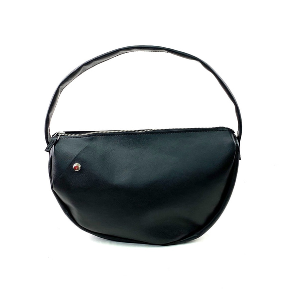 本革　半月ハンドバッグ　黒　Half-moon leather handbag black 3枚目の画像