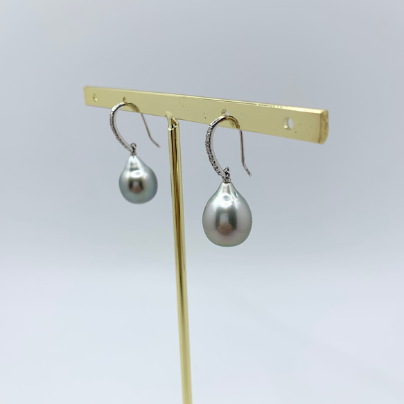 K18WG・ダイヤ南洋黒蝶真珠ピアス ピアス（フック・チェーン 