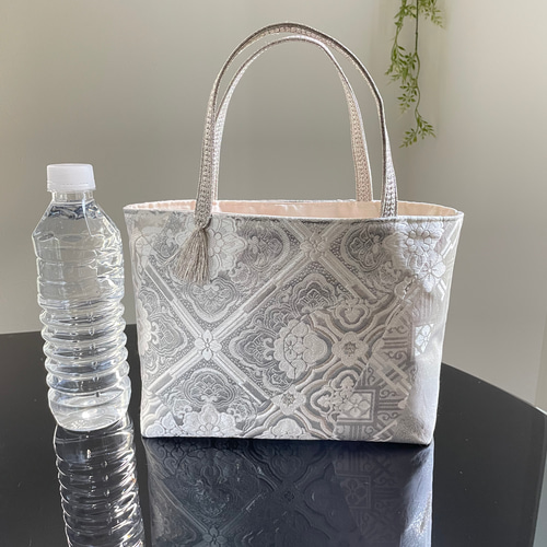 帯リメイクバッグ プラチナ箔二重織 九百錦 ミニトートバッグ 敬老の日